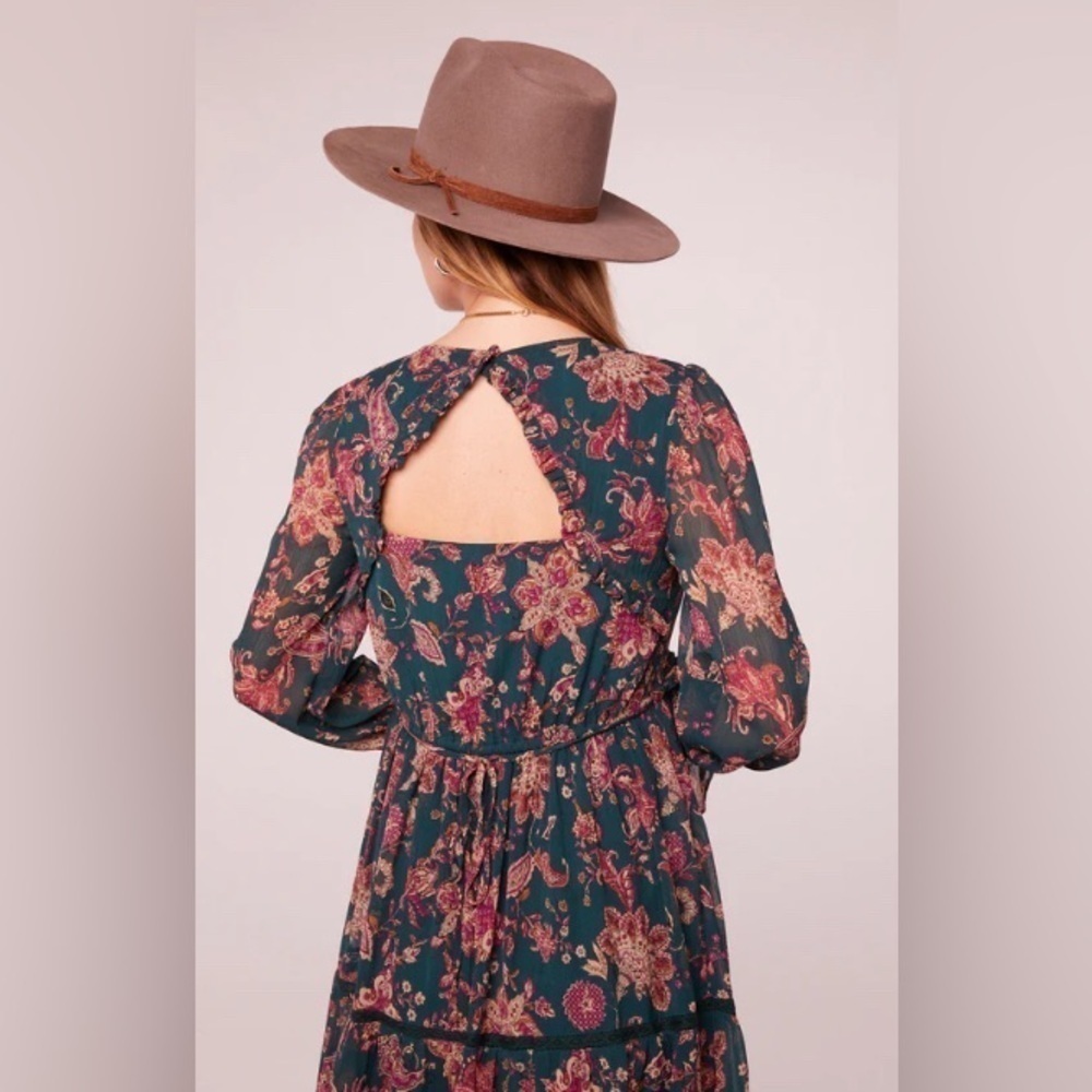 NWT Cowgirl Boho Cottagecore Prairie Pine Paisley Empire Waist MIDI Dress Size S - Picture 4 of 9